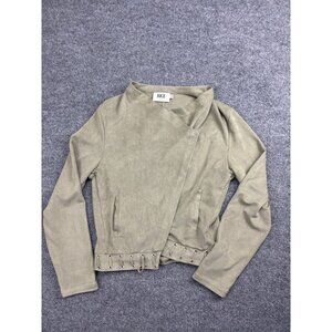 BKE Faux‎ Suede Jacket Women's Medium Taupe Moto Laced Detail Pockets Open Front
